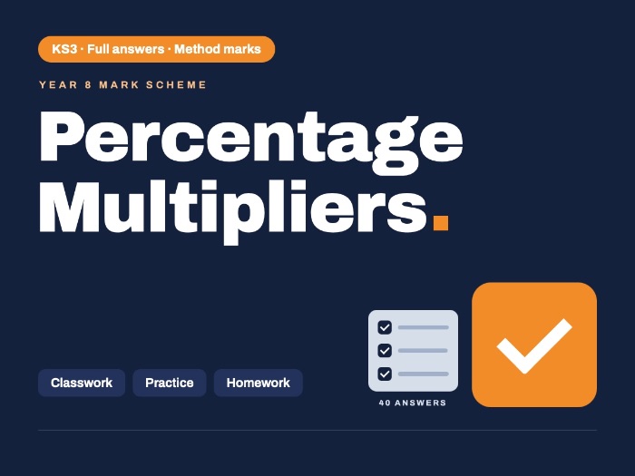 Year 8 Maths | Percentage Multipliers | Mark Scheme