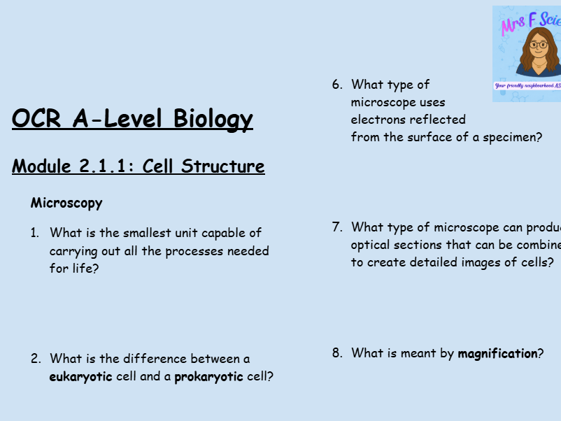 OCR A-Level Biology: Module 2.1.1 Cell Structure | 50 Questions & Answers