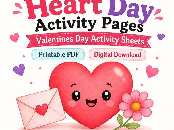 Heart Day Activity Pages | Valentines Day Activity Sheets | Printable PDF | Digital Download