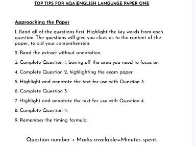 AQA English Language Paper One - Exam Walkthrough/ Top Tips