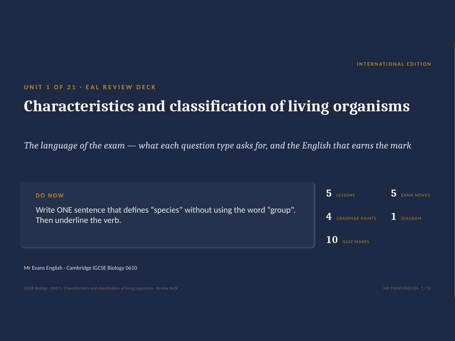 IGCSE Biology 0610 U1 Characteristics & Classification — EAL