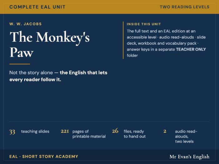 The Monkey's Paw | KS3 KS4 English | Complete Unit + EAL + Audio