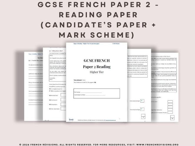 GCSE French AQA - Paper 2 Reading practice paper - 2026 spec