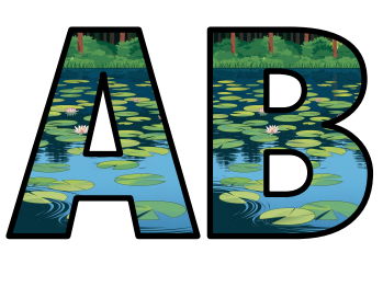 Lily Pads Pond Nature Lake Peaceful Asian Lettering Set Display Title Letters Numbers Signs.