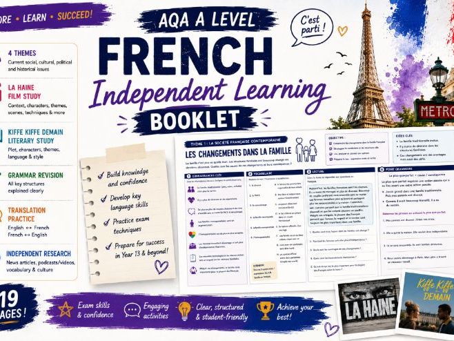 AQA A Level French Summer Independent Learning Booklet | AQA Specification | La Haine | Kiffe Ki