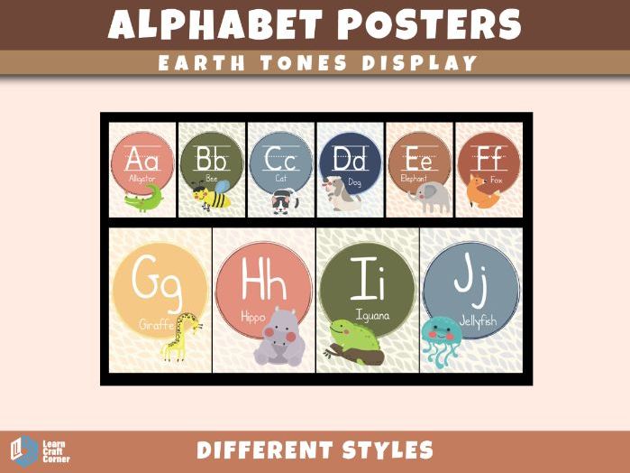 Earth Tone Alphabet Posters – 5 A–Z Classroom Display Sets