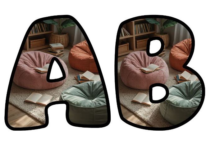 Bean Bag Chairs Reading Themed Lettering Set | Classroom Display | Upper & Lowercase, 0-9