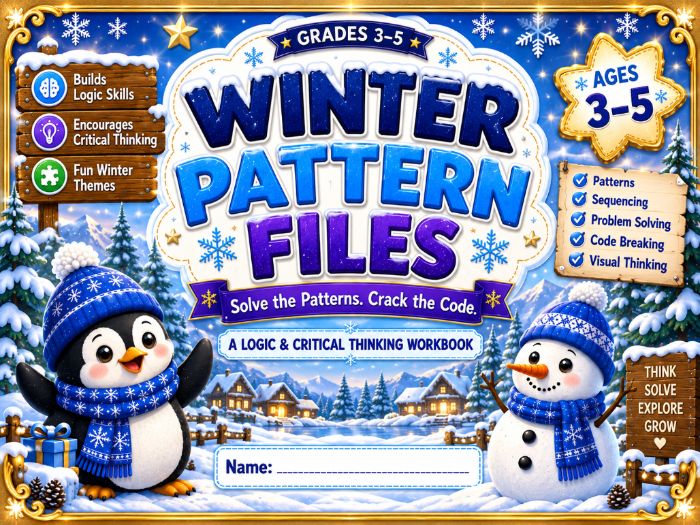 Winter Number Patterns Worksheets | Math Logic & Critical Thinking Activities Grades 3–5