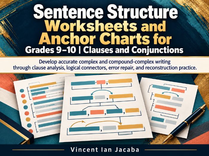 Sentence Structure Worksheets & Anchor Charts | Clauses, Conjunctions & Complex Sentences | Grades 9