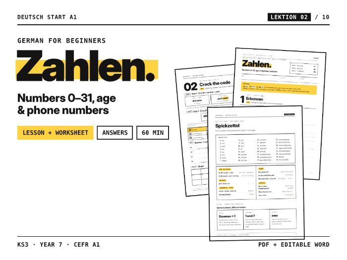 Numbers 0–31, Age & Phone Numbers (Zahlen) – KS3 Year 7 A1