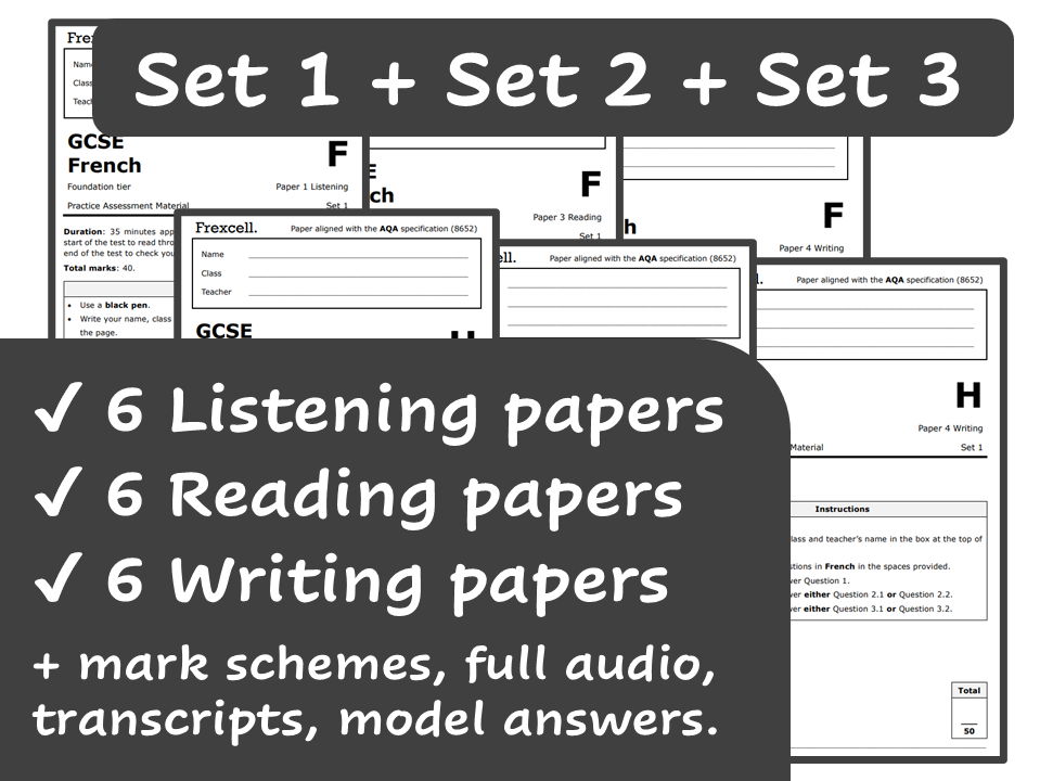 AQA GCSE French (2026) – Complete Foundation & Higher Practice Paper Pack (Sets 1, 2, 3)