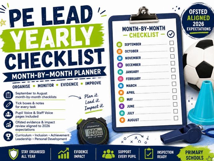 Primary PE Lead Yearly Checklist - Month-by-Month PE Subject Leader and Ofsted Evidence Pack