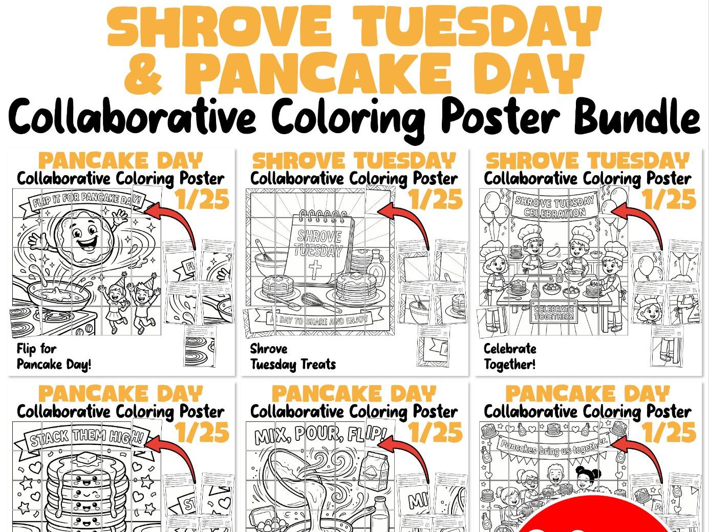Shrove Tuesday & Pancake Day Collaborative Coloring Posters Bundle