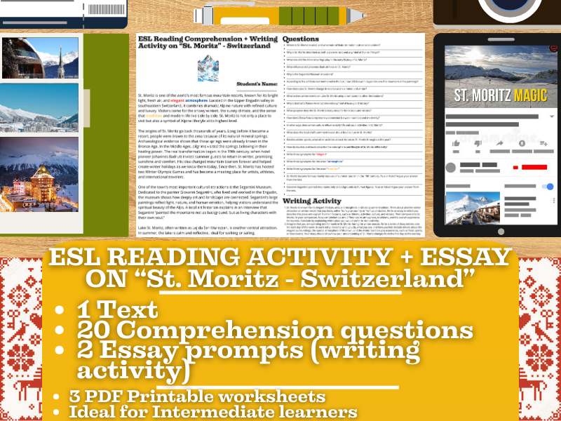 ESL Reading Comprehension + Essay - St. Moritz - Switzerland - Alps - Winter