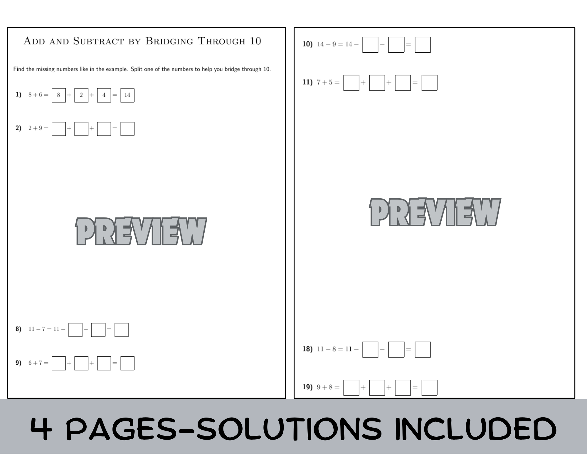 Add and Subtract by Bridging Through 10 | Missing Numbers Worksheet ...