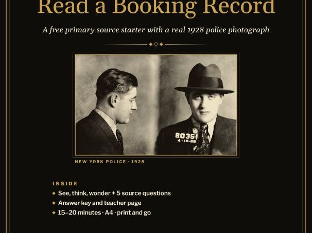 FREE Primary Source Analysis | 1920s Mugshot | Read a Booking Record Activity