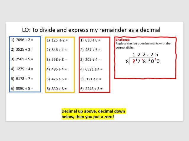 Division with remainder as a decimal and fraction (2 lessons) year 6