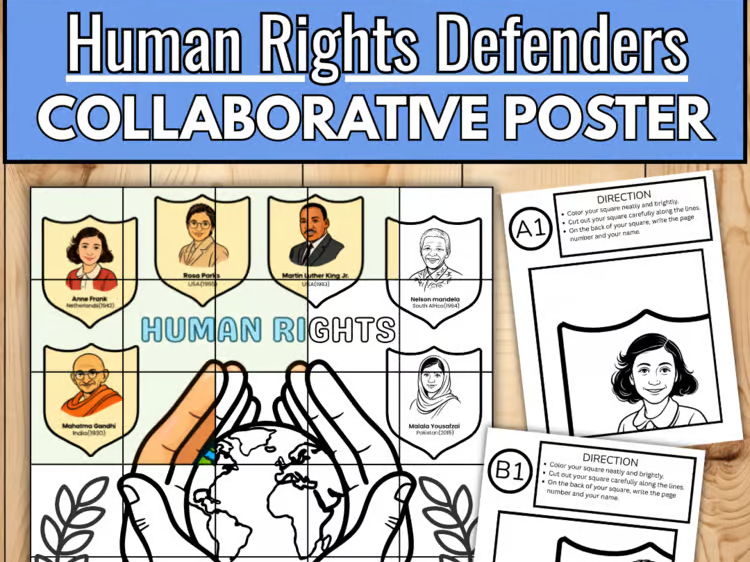 Human Rights Defenders Collaborative Coloring Poster Civics Bulletin Board Idea