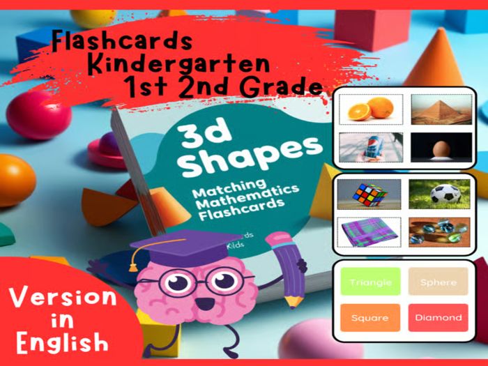 3D Shapes Matching Mathematics Flashcards in Colourful Photographic Style Version in English