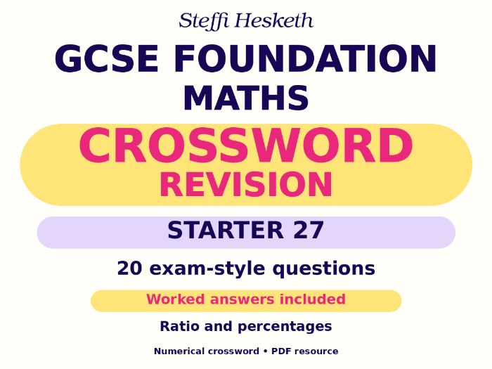GCSE Foundation Maths Crossword Revision Starter 27