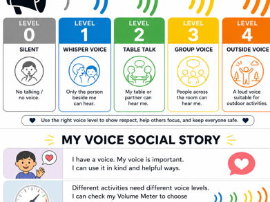Classroom Voice Volume Meter Resource | Posters, Lanyards, Social Story & Worksheets for SEN