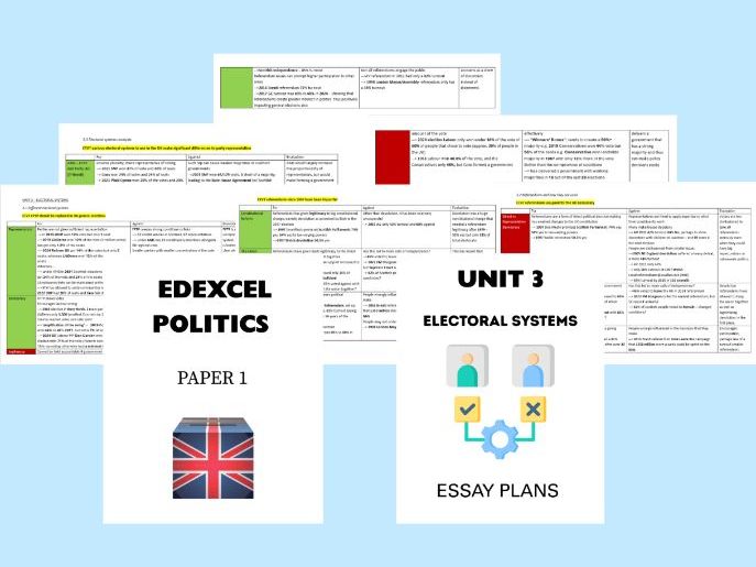 A-level EDEXCEL Politics Paper 1 Unit 3 Essay Plans UK Politics