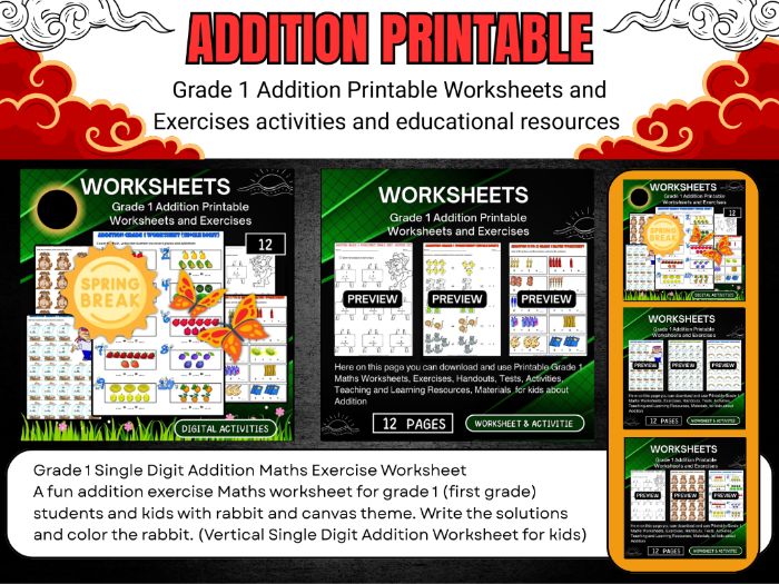 Grade 1 Addition Printable Worksheets and Exercises Christmas for kids