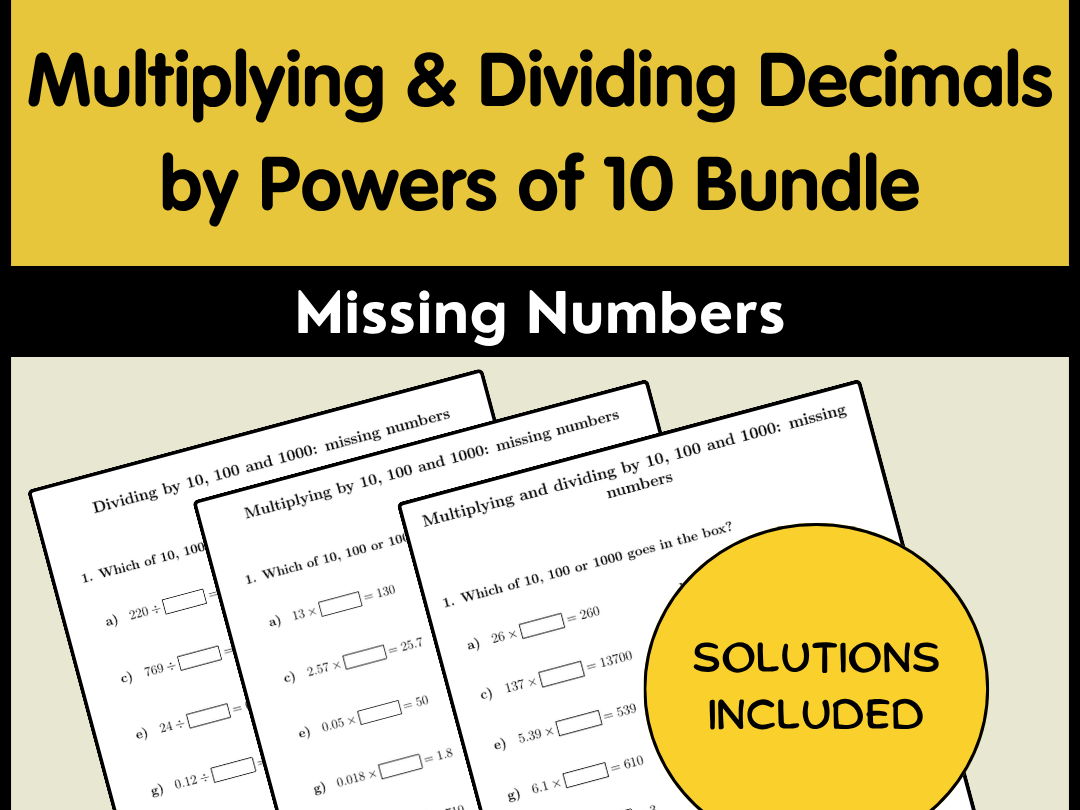 Multiplying & Dividing Decimals by Powers of 10 Bundle | Missing Numbers