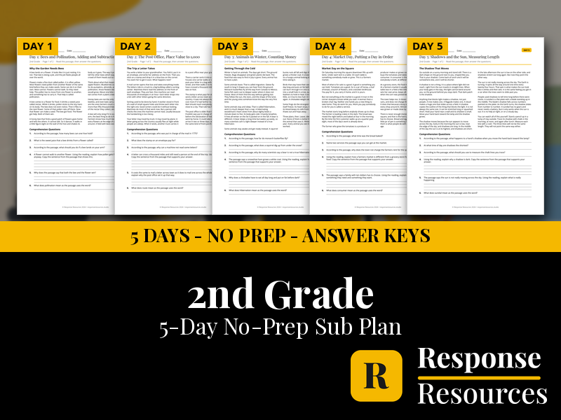 2nd Grade Emergency Sub Plans - 5 Days No Prep All Subjects Print and Go