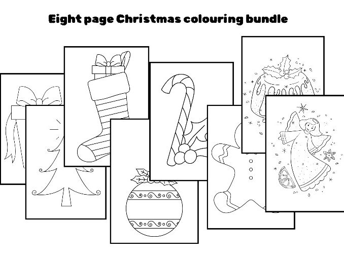 Eight page Christmas colouring/mark making bundle