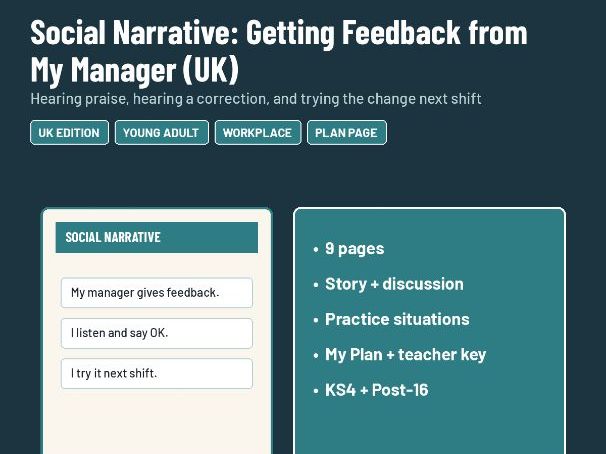 Social Narrative: Getting Feedback from My Manager - SEND KS4 Post-16 Work (UK)