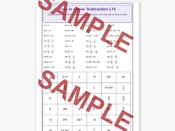 Subtraction L15 Four in a Row | Fractions With the Same Denominator
