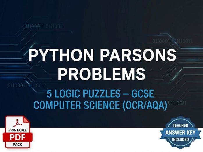 Python Parsons Problems - 5 Logic Puzzles (GCSE Computer Science OCR/AQA)