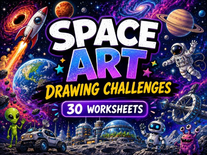 Space Art Drawing Challenges | 30 Creative Space-Themed Art Worksheets | KS2 KS3 | Cover Lessons | E