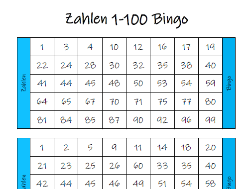 DAZ/DAF Zahlen 1-100 Bingo