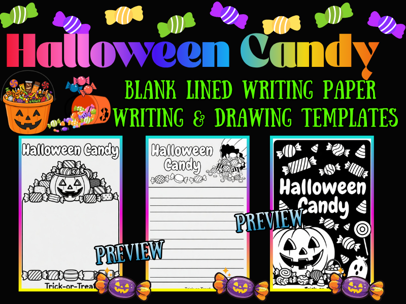 Halloween Candy Coloring Pages & Blank Lined Writing Paper | October NO PREP