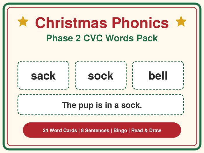 Christmas Phonics Phase 2 CVC Words Pack