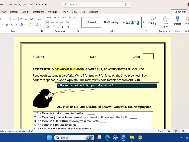 FACTS ABOUT THE MOON: A QUALITY ASTRONOMY ASSESSMENT