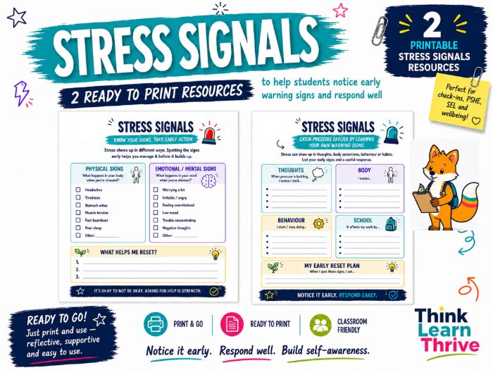 Stress Signals; Back to School Printable Activities