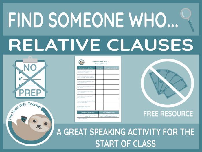 ESL Find Someone Who Activity - Relative Clauses