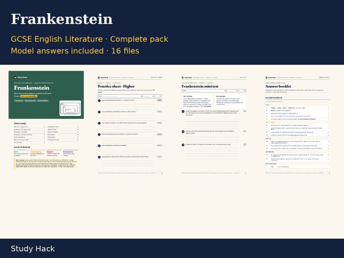 GCSE English Literature Frankenstein Complete Revision and Teaching Pack