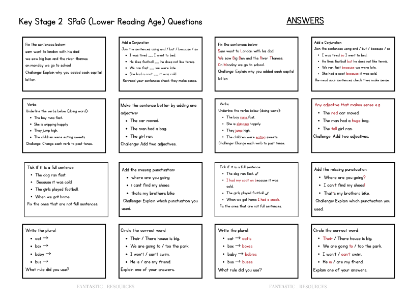 KS2 Grammar Worksheets | 48 SPaG Questions & Answers | SEN | Lower Ability | Independent Work