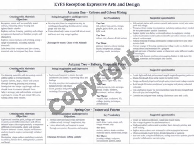 EYFS editable expressive art and design long term plan