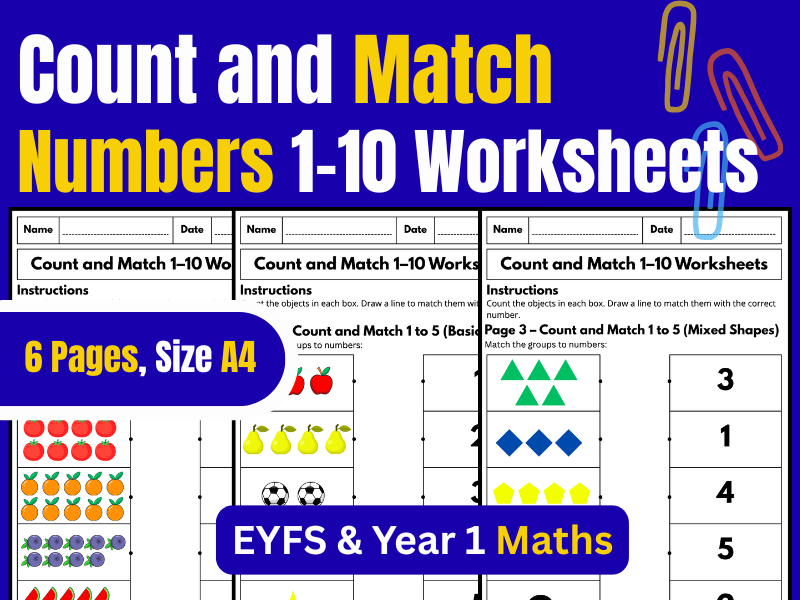 Count and Match Numbers 1–10 Worksheets | EYFS & Year 1 Maths