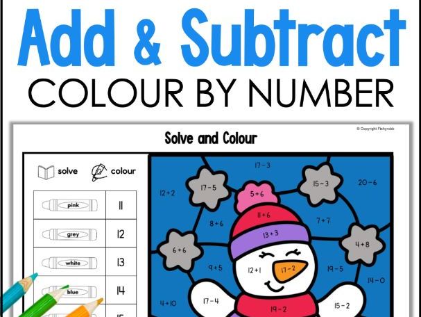Addition and Subtraction to 20 Colour by Number Maths Worksheets WINTER Themed