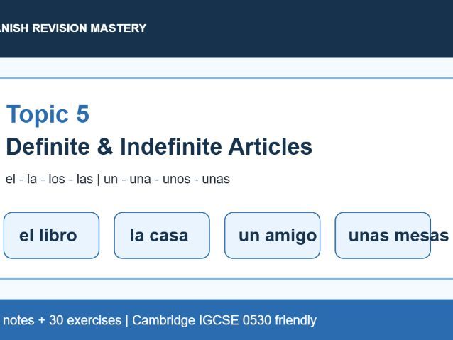 SPANISH DEFINITE AND INDEFINITE ARTICLES