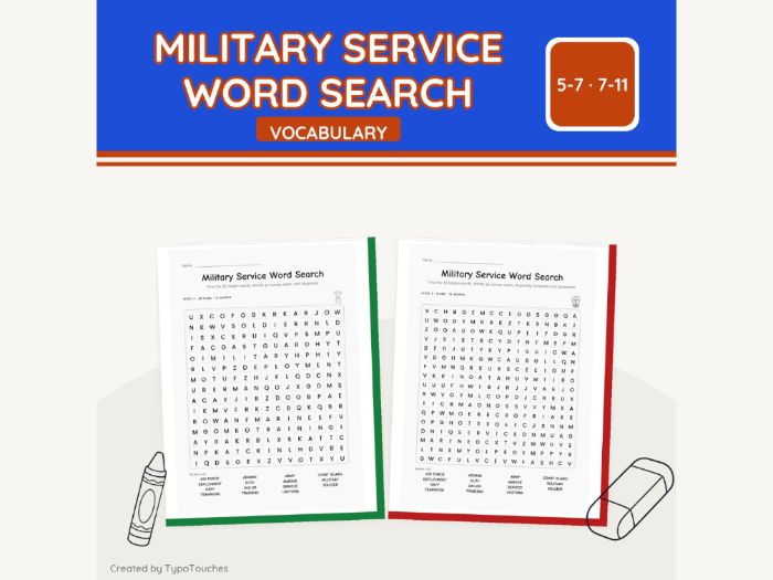 Military Service Word Search | 6 Sheets