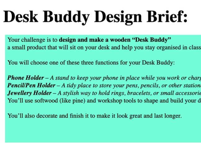 KS3 Desk Buddy Project