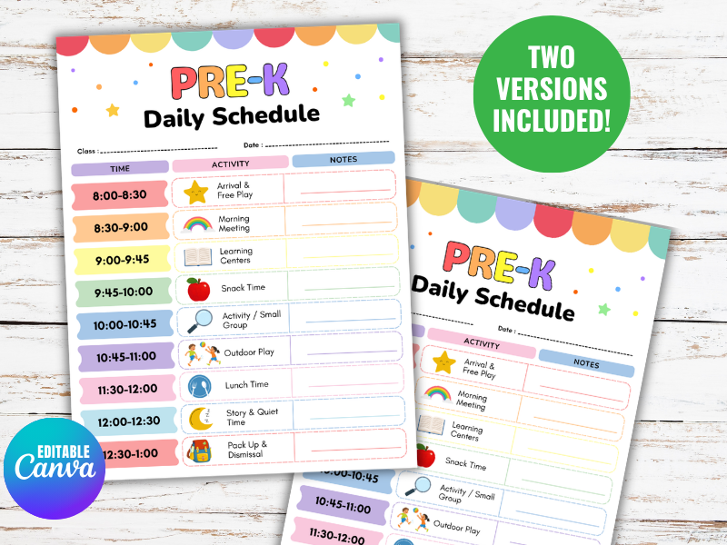 Editable Daily Schedule & Routines for Preschool, Pre-K, and Kindergarten - Teacher Planner