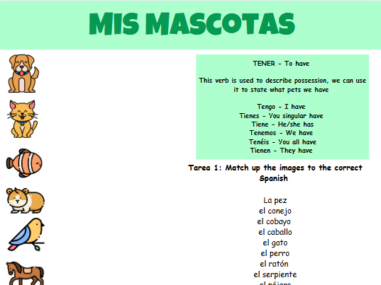 Mis mascotas - Spanish pets